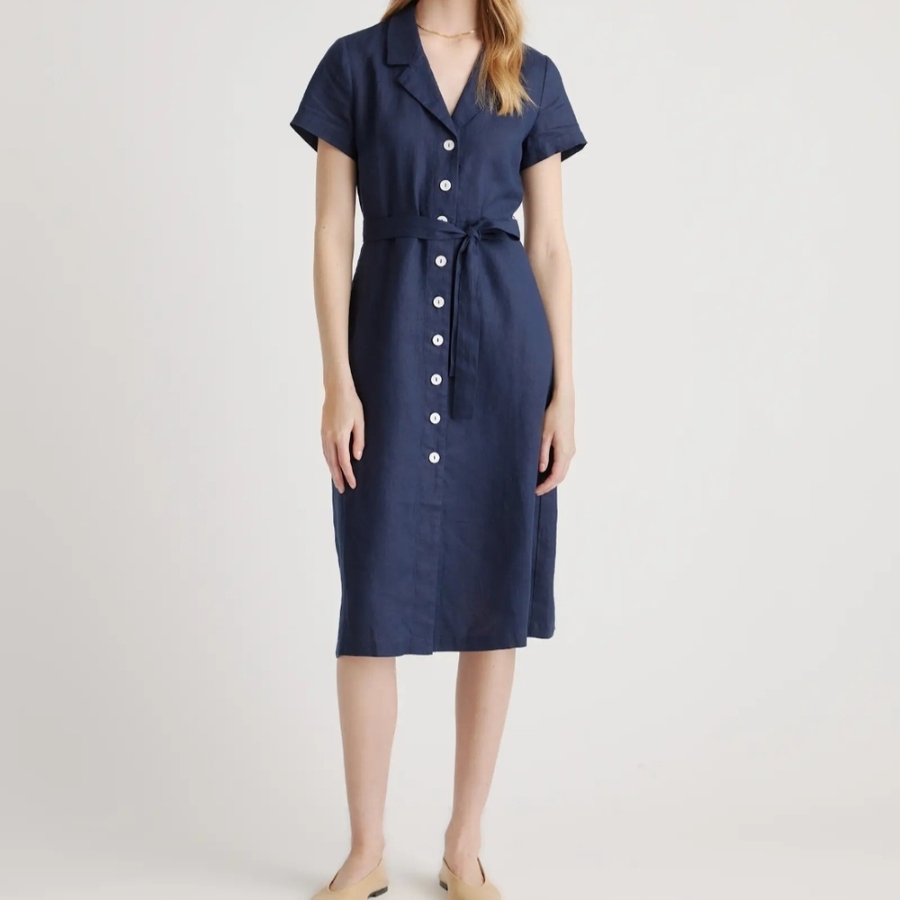 Quince 100% European Linen Deep Blue Navy Dress NWOT